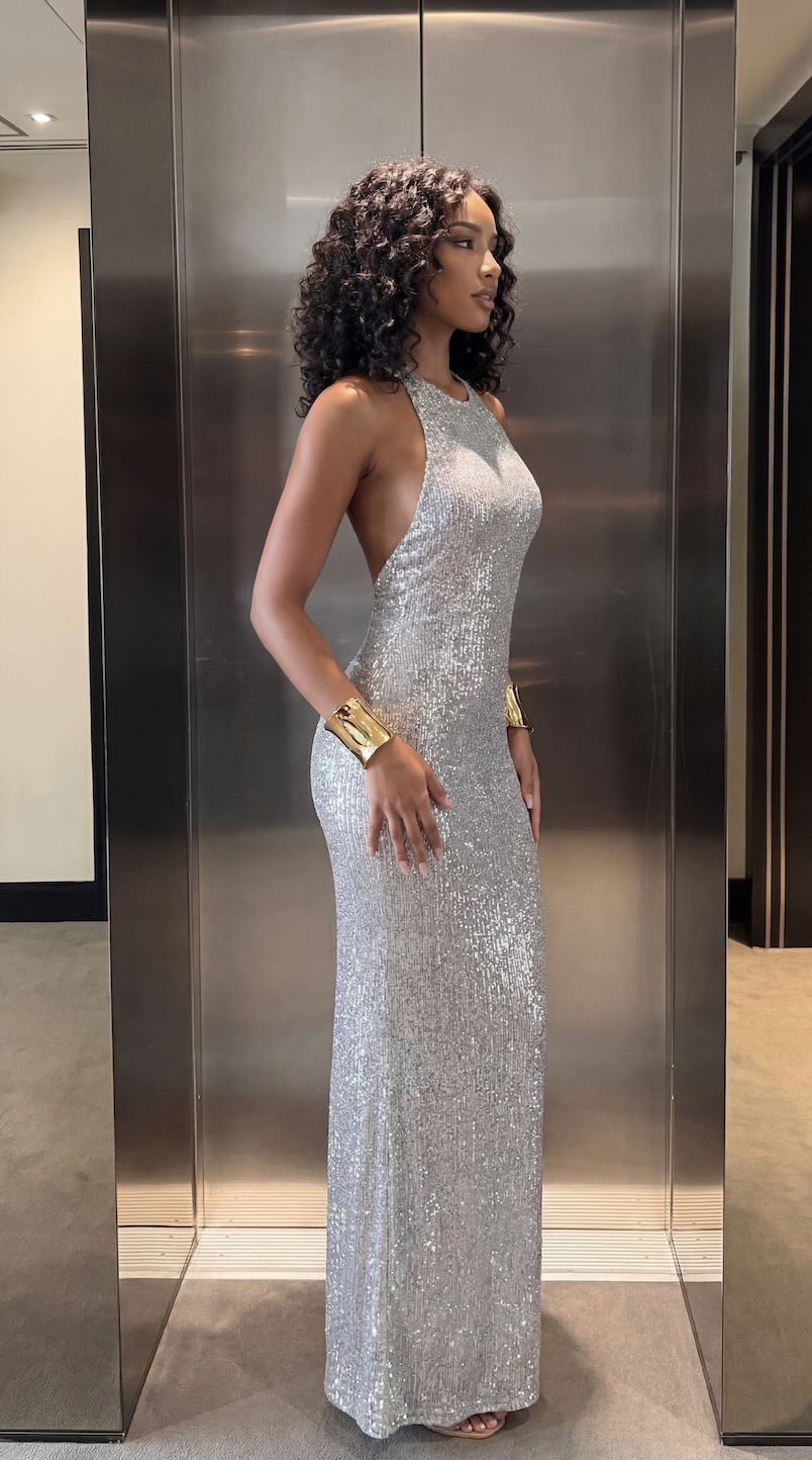 Jacinthe Robe Longue à Sequins Dos Nu