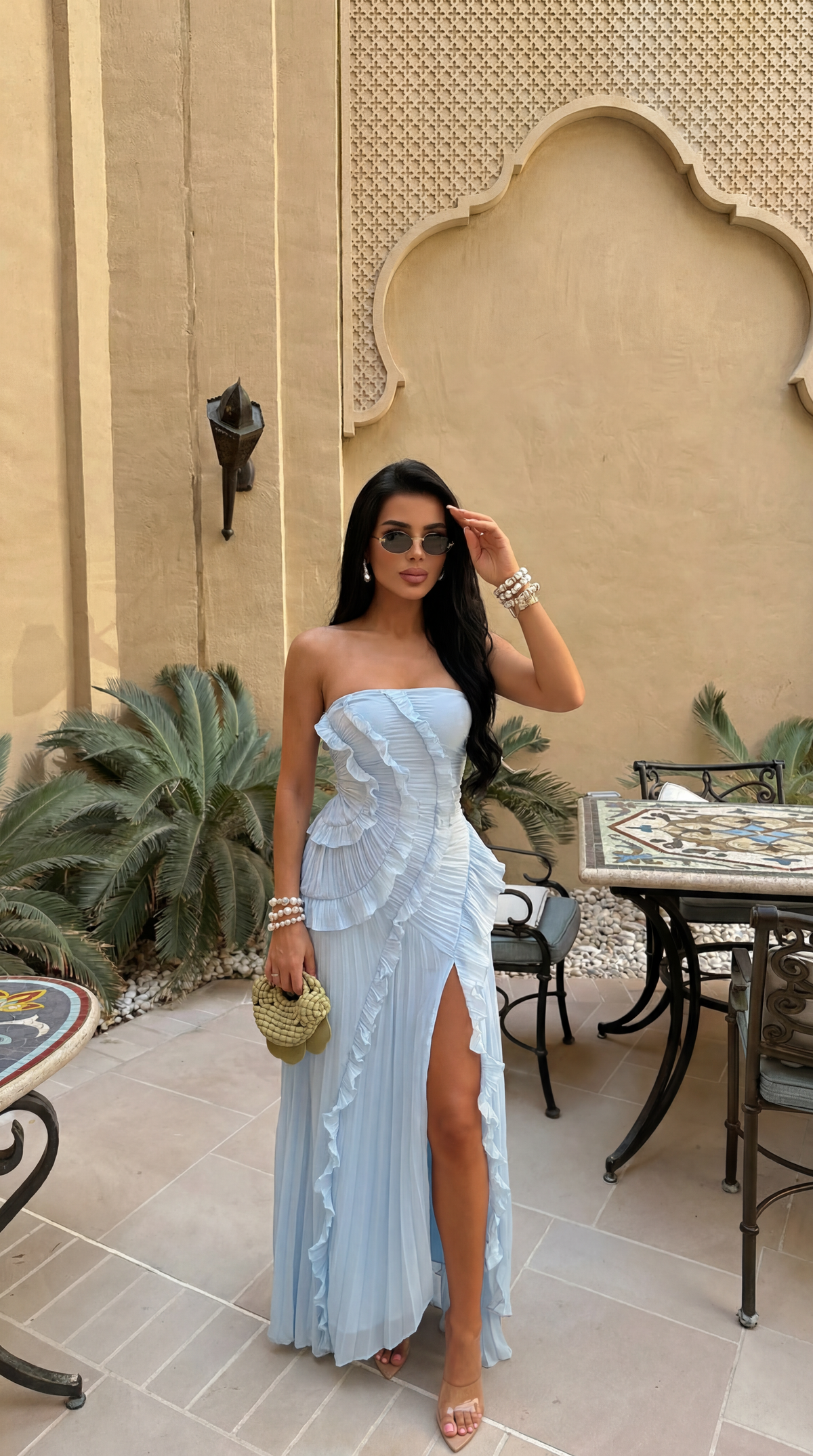 Clémence Robe Longue Bustier à Volants